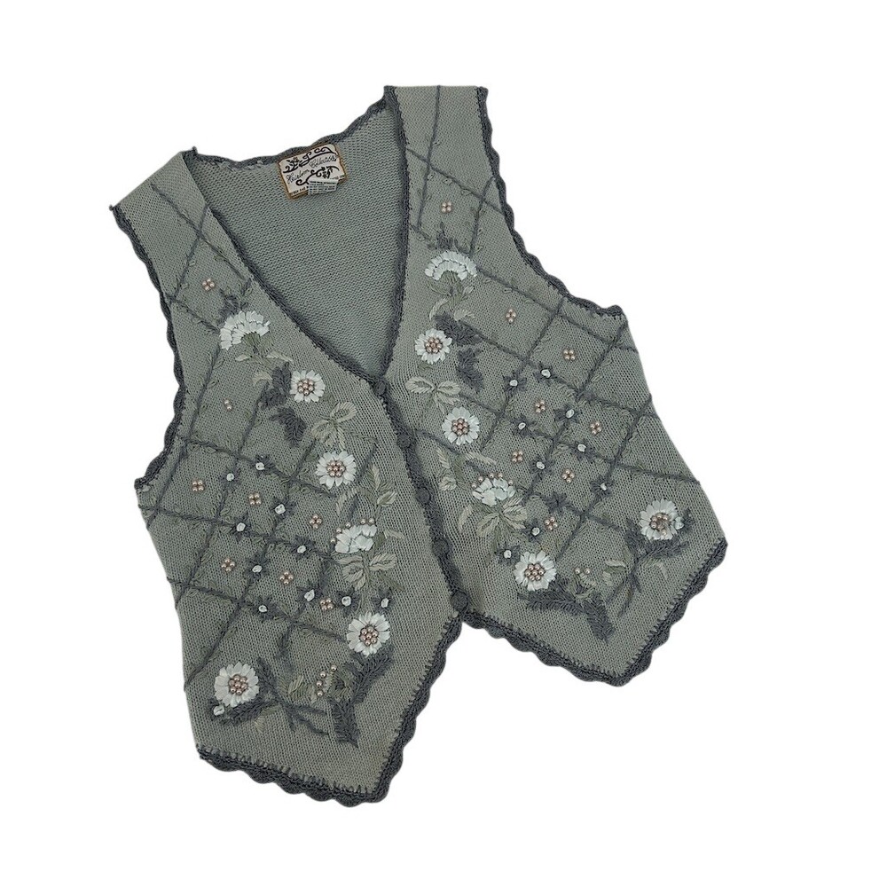 Vintage Heirloom Collectibles Sweater Vest Crochet Floral Cottagecore Y2K